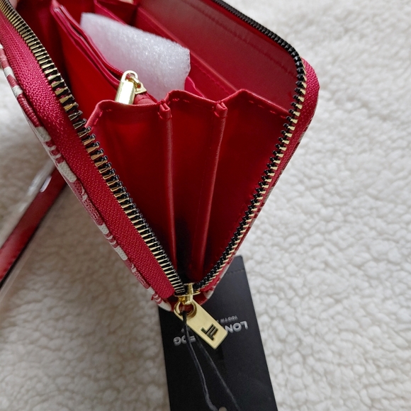 London Fog Adalia red & white zip around wallet wristlet - vegan leather - Picture 8 of 8